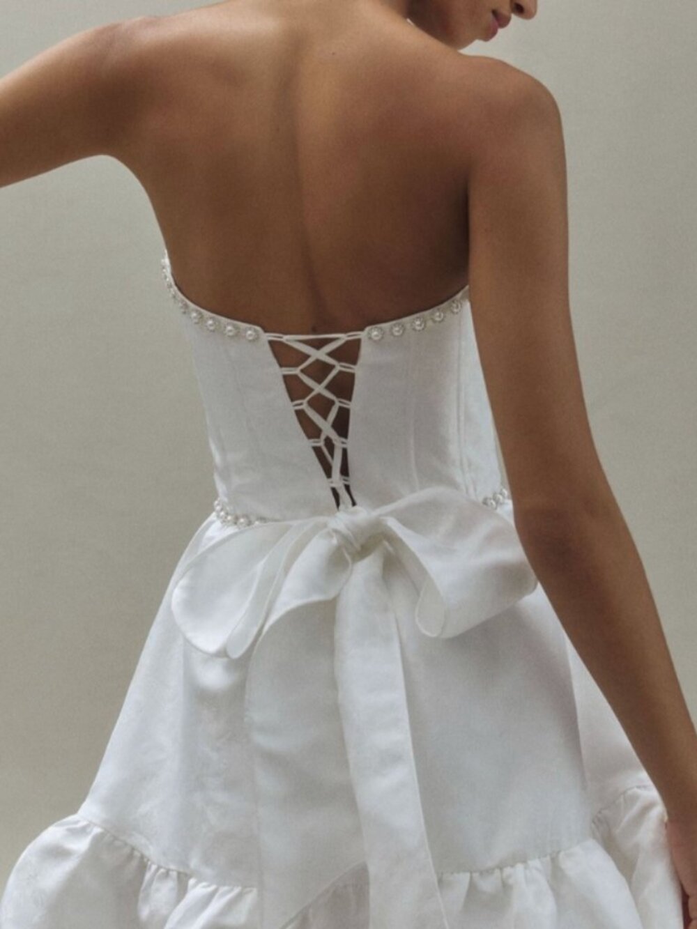 White The Evie Dress in White Windsor Brocade - Picture 3 of 4